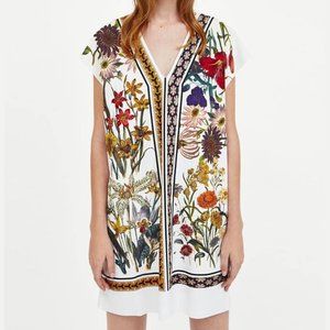 NWT Zara Rubberised Print Floral Shift Dress Small